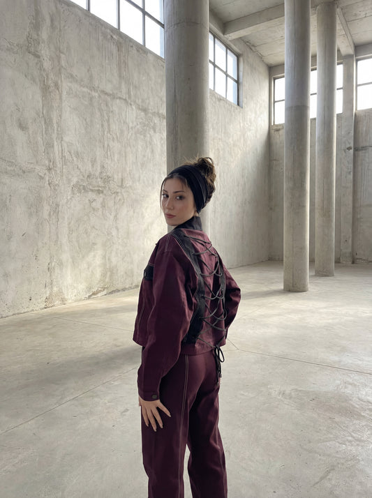 Oxblood Spine Set - Contrast Line Trousers - KZN-004